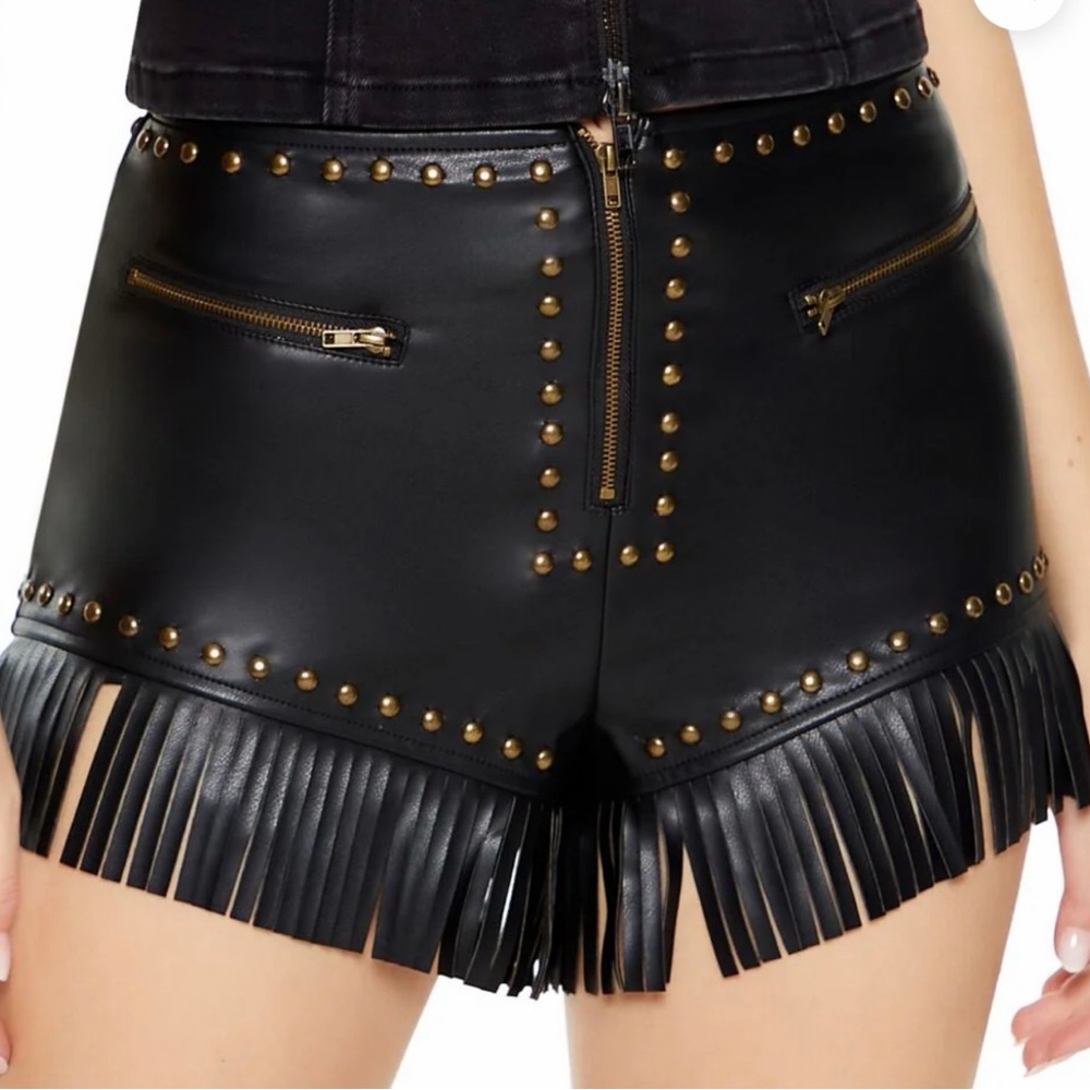 Forever 21 Studded Fringe Shorts 3X Faux Leather High Waist Festival Baddie